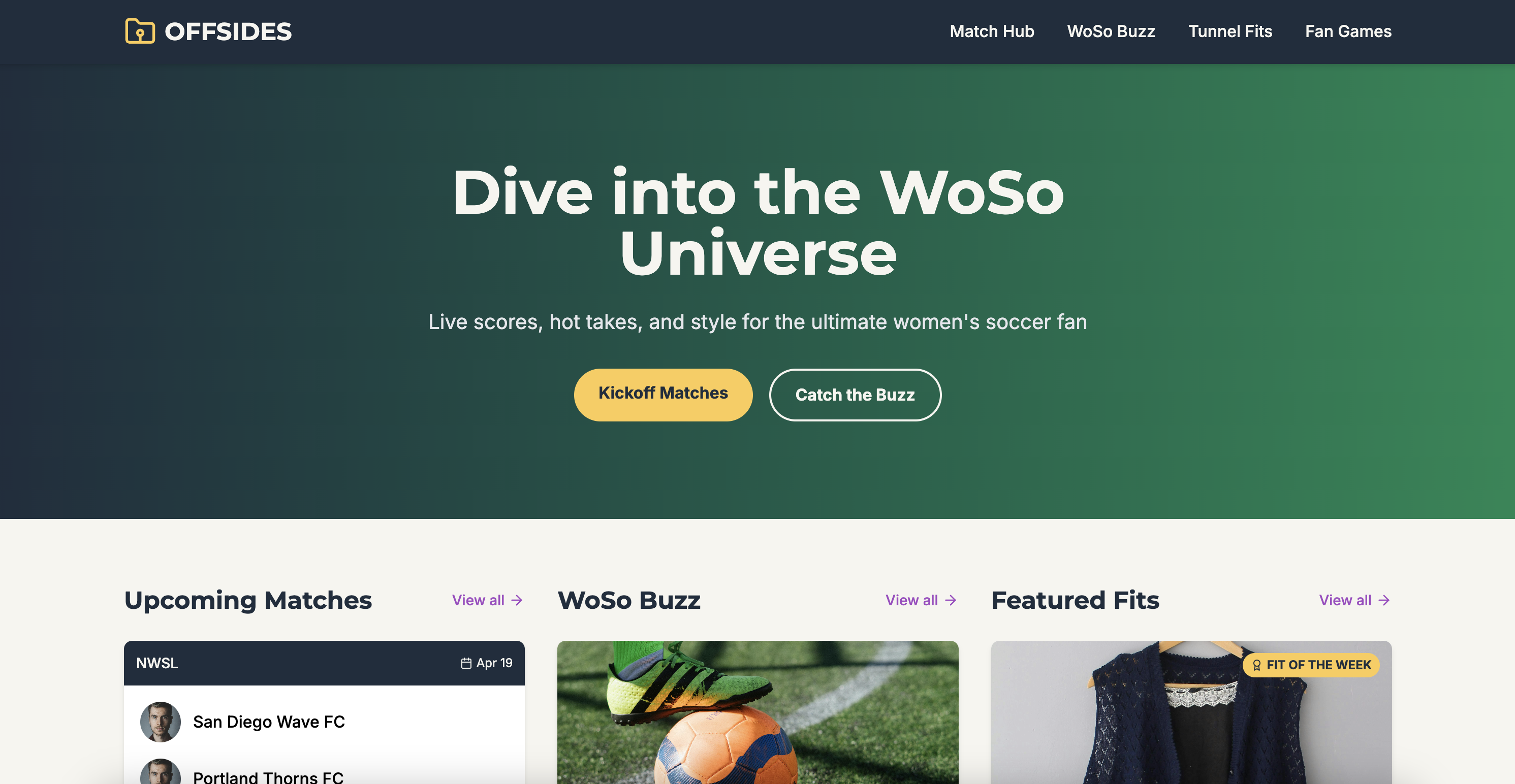 Offsides App Homepage